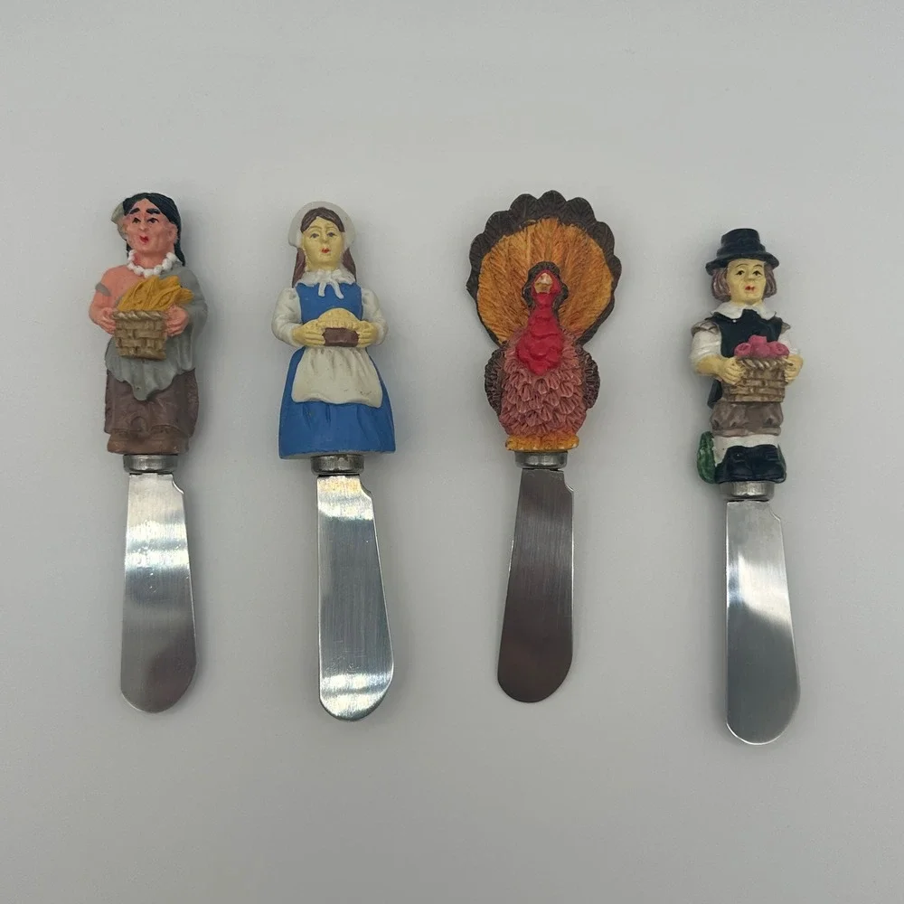 Boston Warehouse Thanksgiving Spreaders Set of 4 Turkey Pilgrim Stainless Steel